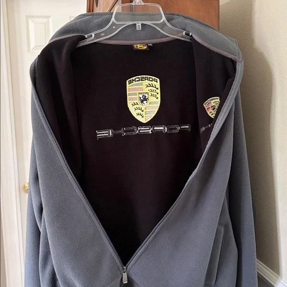 *Unisex Porsche Gray & Black Zippered Fleece Jacket Coat Sporty Cars Speed - Picture 15 of 15